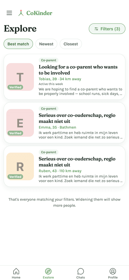 Browsing profiles in the CoKinder app